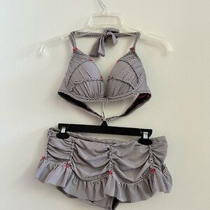 Betsey Johnson chocolate/White mini Striped Bikini with